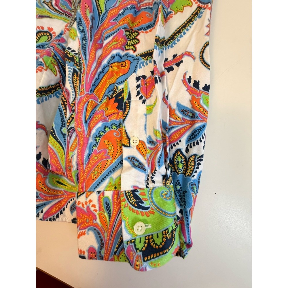 Lauren Ralph Lauren Paisley Shirt Non Iron Coastal Preppy Boho Cotton Top M - Picture 10 of 10